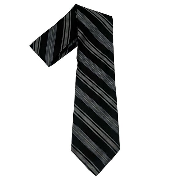 2for25 DKNY Silk Tie Black Gray Striped Designer Business Casual Neutral Necktie - Picture 3 of 9